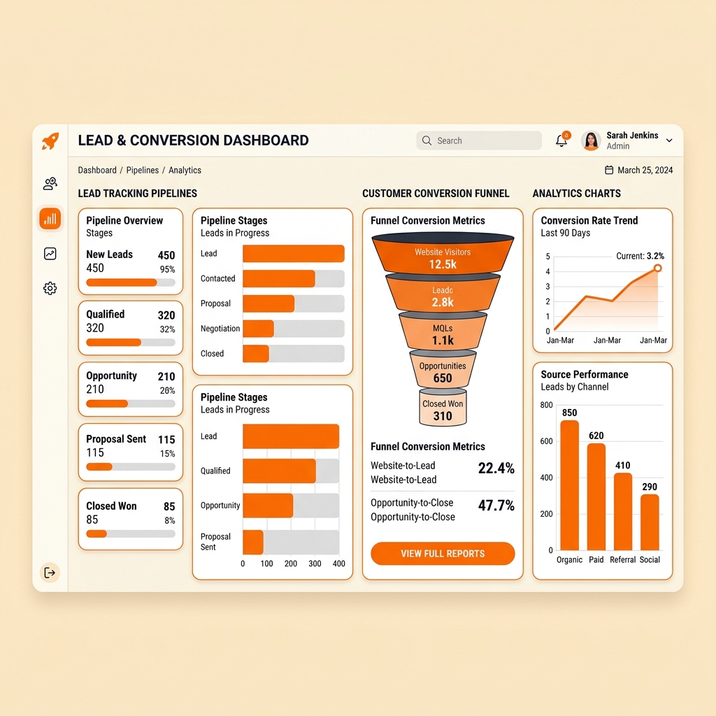 Lead Management Dashboard and Funnel Visualization